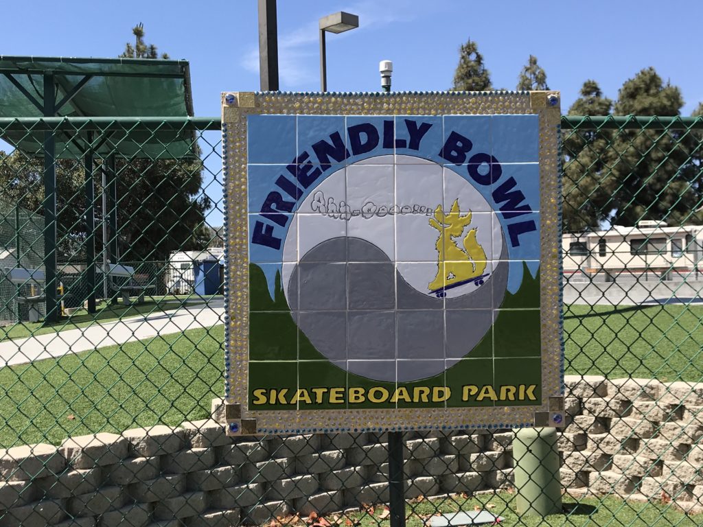 friendly bowl sign for the campland skateboard park amenity