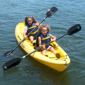 girls kayaking at campland