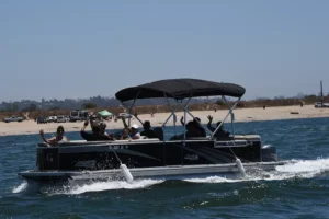campers enjoying a pontoon boat rental san diego