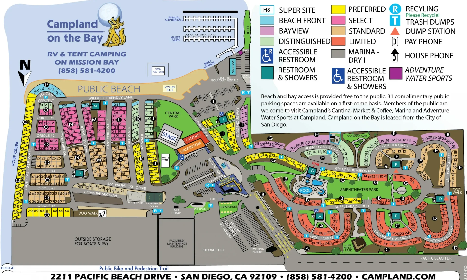 Campland map with amenities